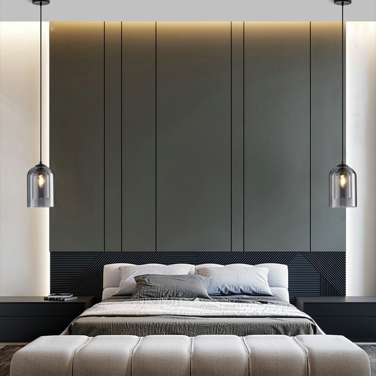 Glass Cylindrical Shape Ceiling Light Dinging Room Bedroom 1 Light Modern Hanging Light