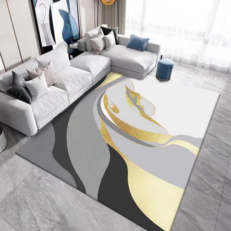 Black Modern Rug Polyester Geometric Patterns Rug Washable Rug for Living Room