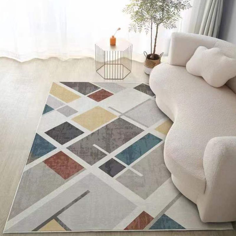 Beige Modern Rug Polyester Striped Rug Non-Slip Backing Rug for Living Room