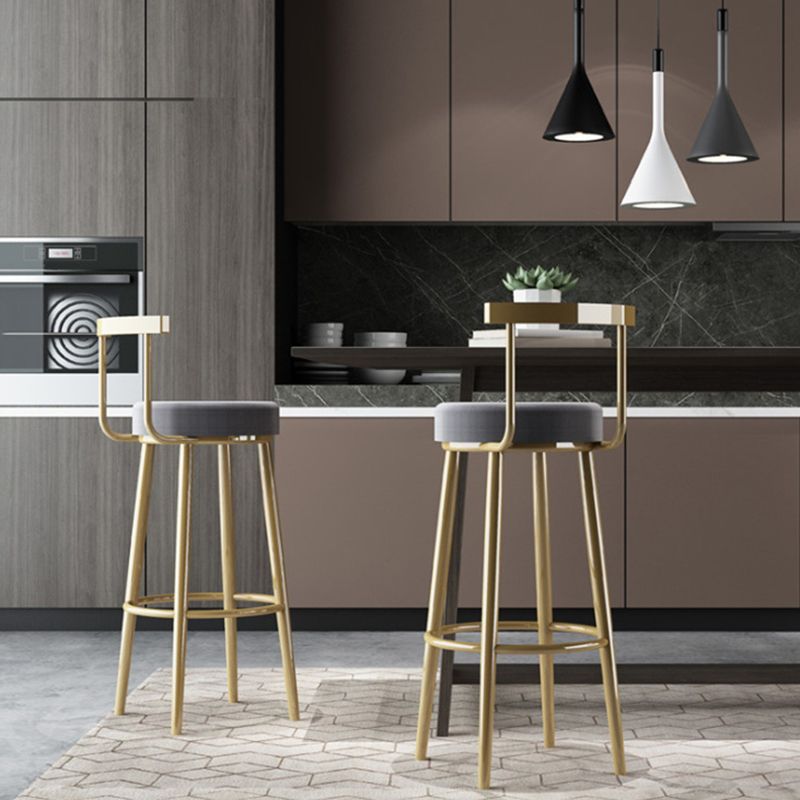 Glam Armless Backrest Counter Stool Iron Bar Stool with Cushion and Pedal for Cafe