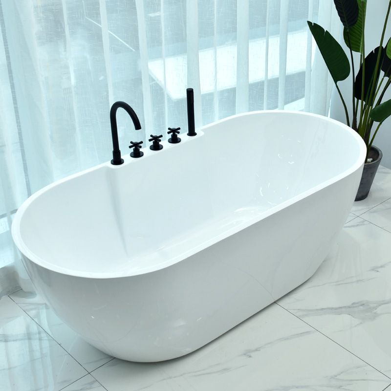 Modern White Oval Bath Tub Drain and Overflow Trim Tub in Bathroom