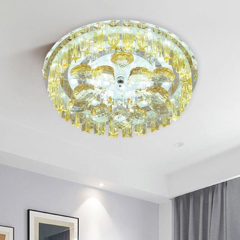 LED Flush Mount Lighting Simple Corridor Ceiling Light Fixture with Round Amber Crystal Shade