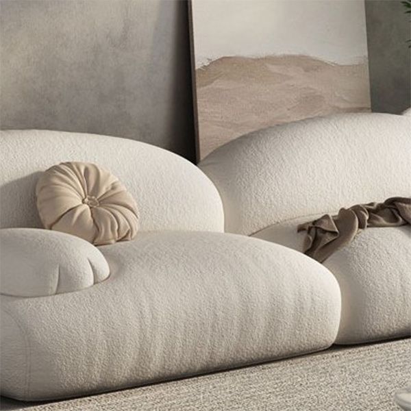 White Recessed Arm Sofa Contemporary Standard Sofa for Living Room, Apartment