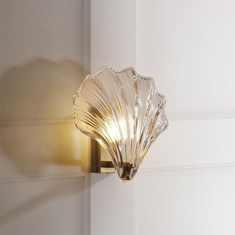 Glass Shell Shape Wall Light Modern Style 1 Light Wall Light Sconce in Gold