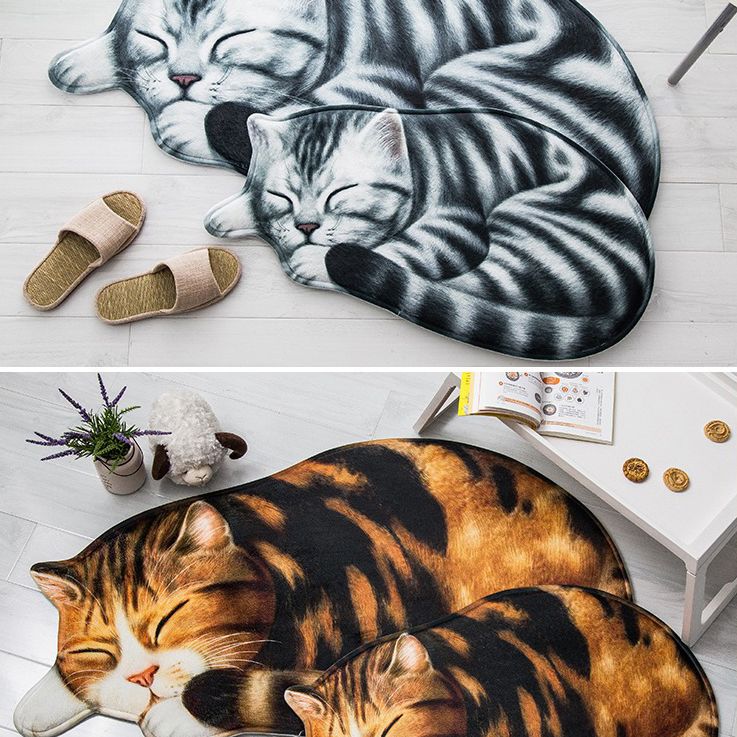 Novelty Color Mixed Cats Print Rug Polyester Comfort Carpet Non-Slip Backing Indoor Rug for Living Room
