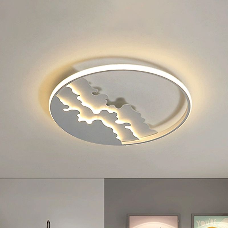 16"/19.5"/23.5" Dia LED Bedroom Flush Light with Etch Acrylic Shade White/Black Ceiling Mounted Lamp in Warm/White Light