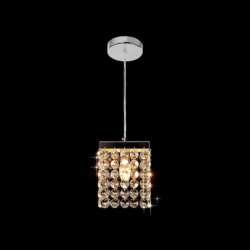 Clear Cut Crystal Cube Suspension Lamp Modern Style 1-Light Ceiling Hang Fixture in Chrome