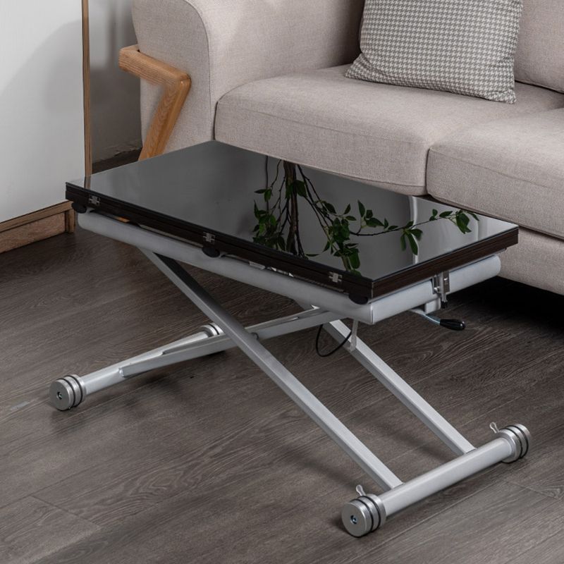 8.6"H Modern Metal Cross Base Glass Rectangular Adjustable Coffee Table