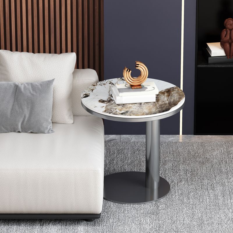 Modernistic Pedestal Table 19.7" Round Slate Top Side End Table