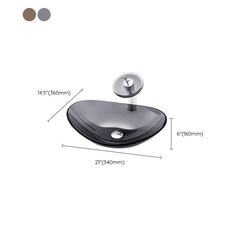 Modern Vessel Sink Oval Glass with Pop-Up Drain and Faucet Vessel Lavatory Sink