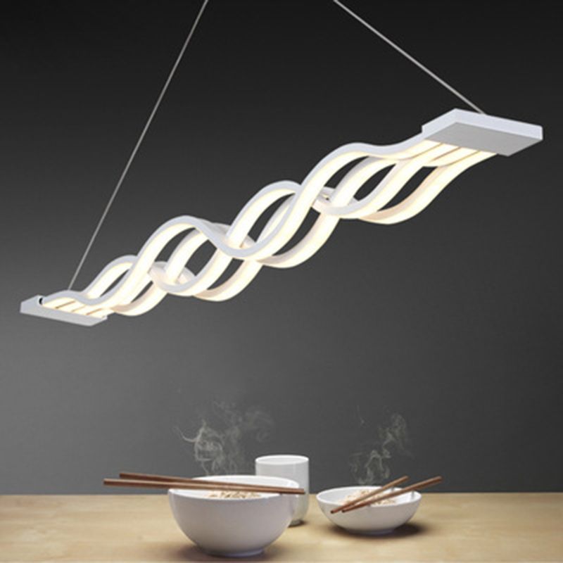 Modern Concise LED Island Light Lacquered Iron Linear Pendant Light with Acrylic Shade