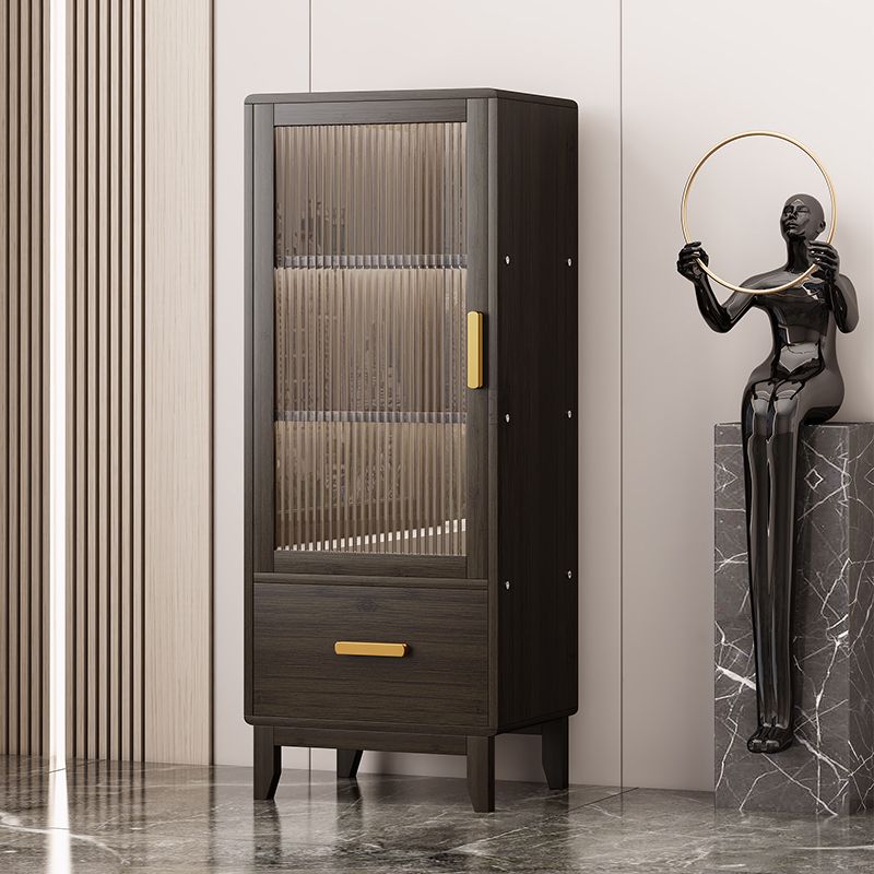 Modern Faux Wood Display Stand Glass Doors Storage Cabinet for Dining Room