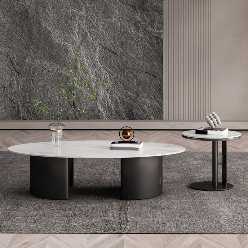 Glam 15.7" H Oval Slate Coffee Table Iron 2 Legs Cocktail Table