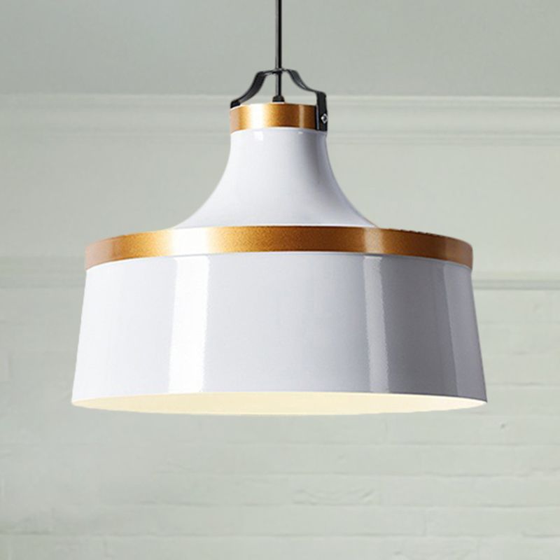 1 Light Drum Pendant Light Nordic Style Black/Blue/Green Metallic Ceiling Light Fixture for Coffee Shop