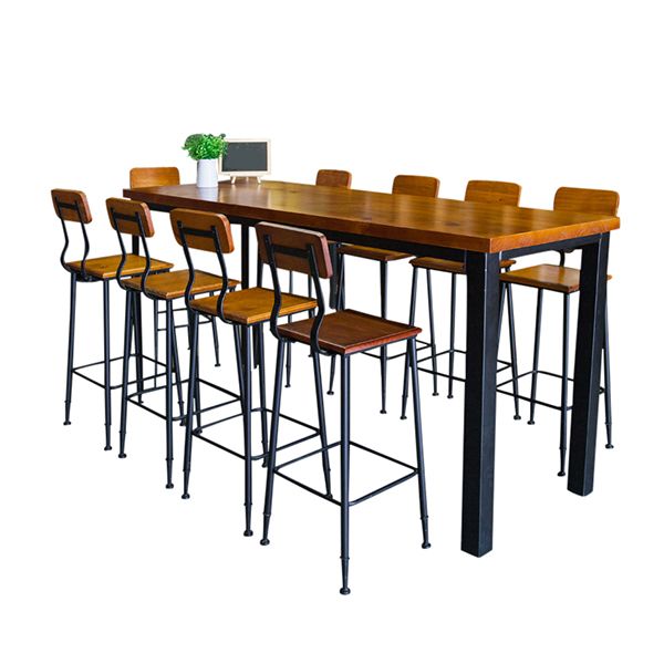 Industrial Style Bistro Bar Desk Solid Wood Rectangle Pub Table in Brown