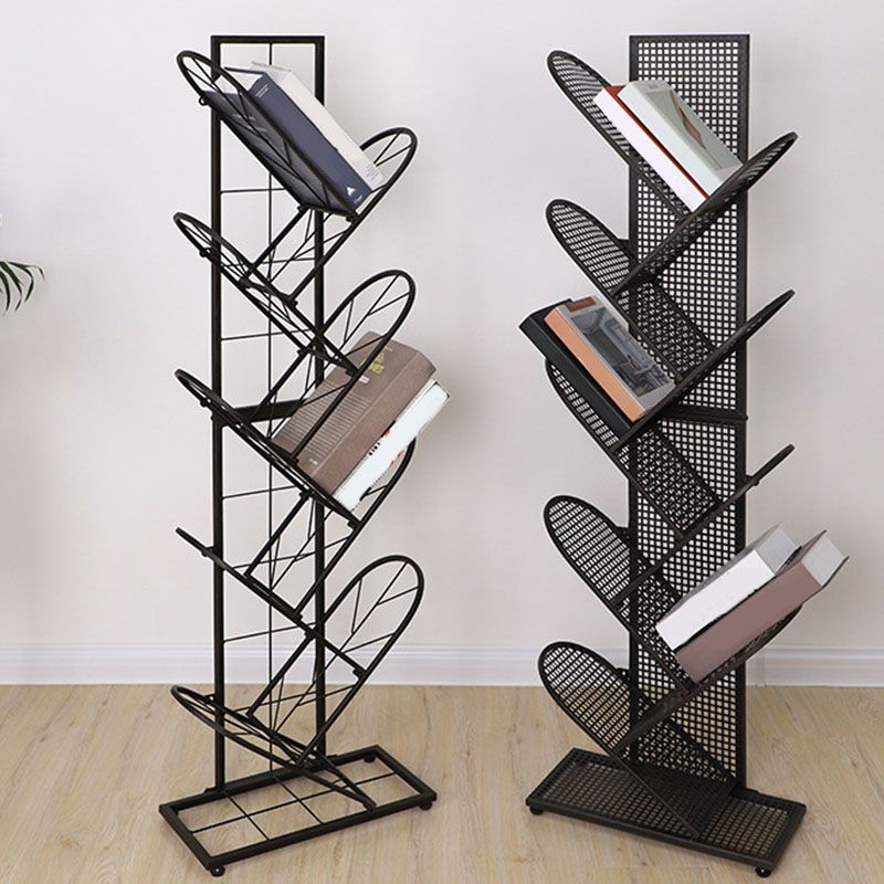 Modern Metal Bookcase Geometric Closed Back Bookshelf in Burnish