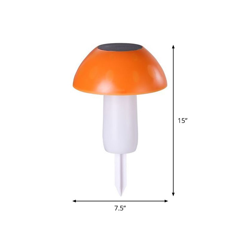 Orange Mushroom Solar Stake Lamp Cartoon Plastic LED Pathway Light for Courtyard