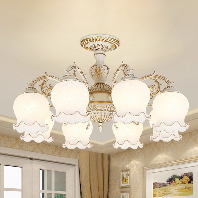 Blume Wohnzimmer semi Flush Rustikale Weiss Glas 3/5/6 Bulben Beige Flush Mount Light Halterung