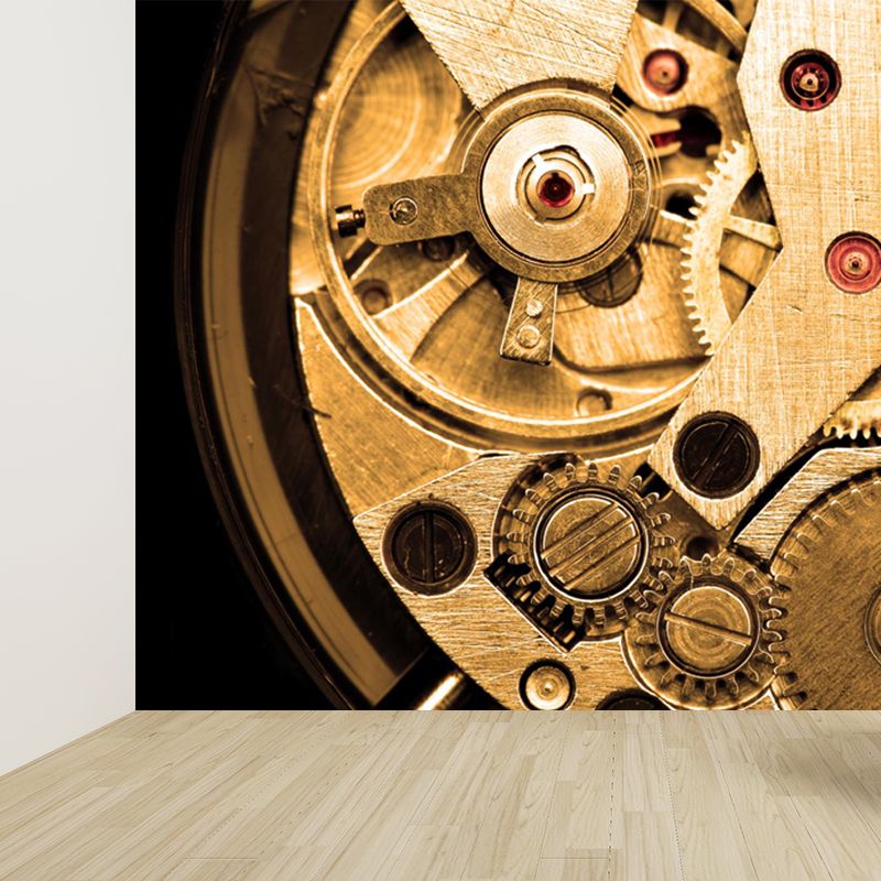 Metal Gear Mural Wallpaper Dark Color Contemporary Wall Covering for Boys Bedroom