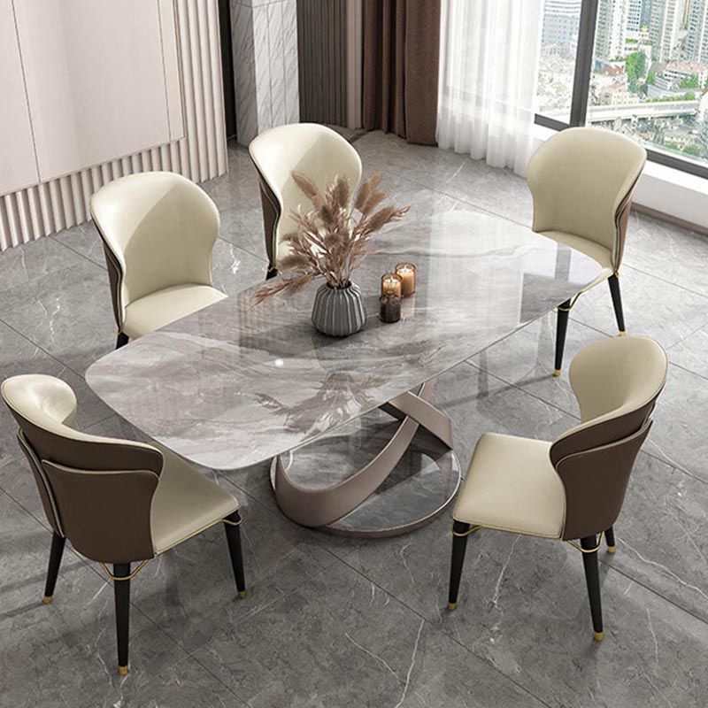 Nordic Sintered Stone Top Dining Set Rectangular 1/4/5/6/7 Pieces Dining Room Table Set