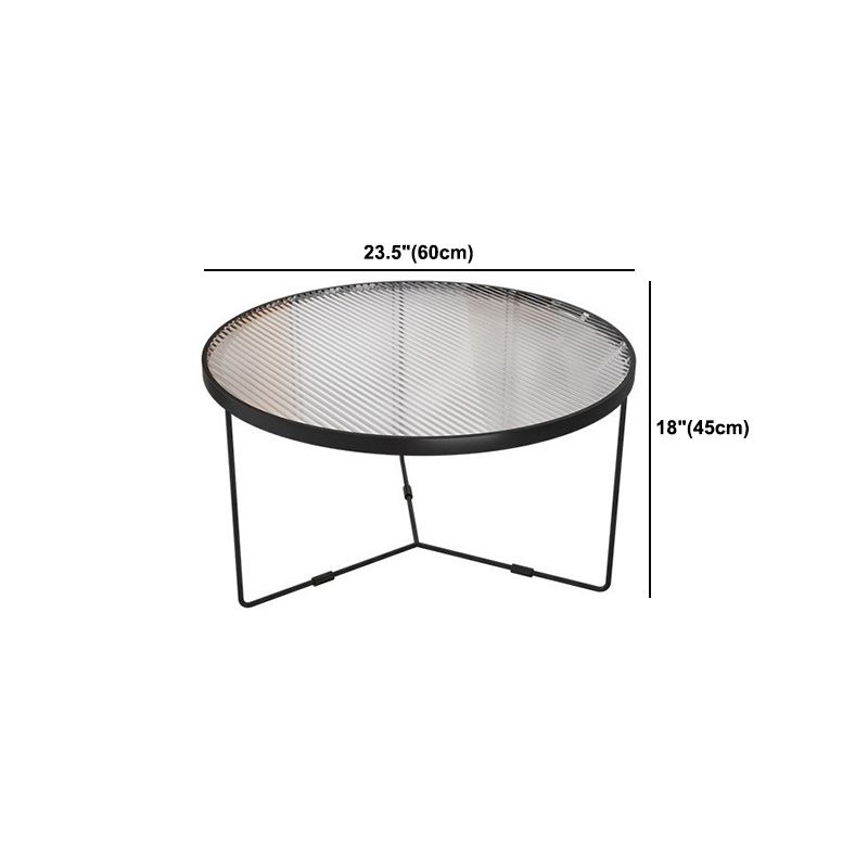 Round Clear Glass Cocktail Table Set Contemporary Cross Legs Coffee Table in Black