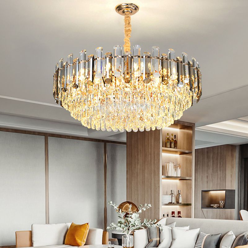 Round Shade Chandelier Lighting Modern Crystal Pendant Light in Clear for Dining Room