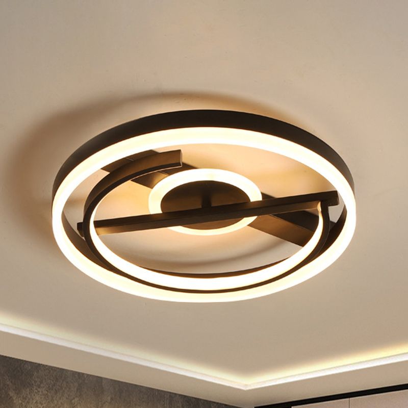 16"/19.5" Wide Circle Acrylic Ceiling Mounted Light Contemporary Black/White LED Flush Light in Warm/White/3 Color Light