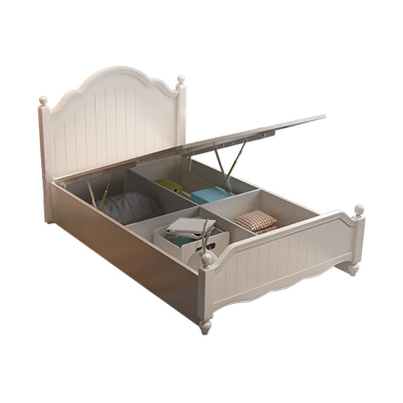 White Victorian Bed Frame Wood Panel Bed with Camelback Headboard