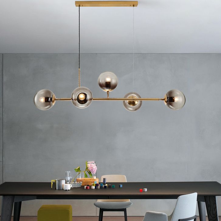 Metal Linear Design Island Lighting Fixture Modern Minimalist Glass Bubble Shade Hanging Light for Kitchen Dining Room