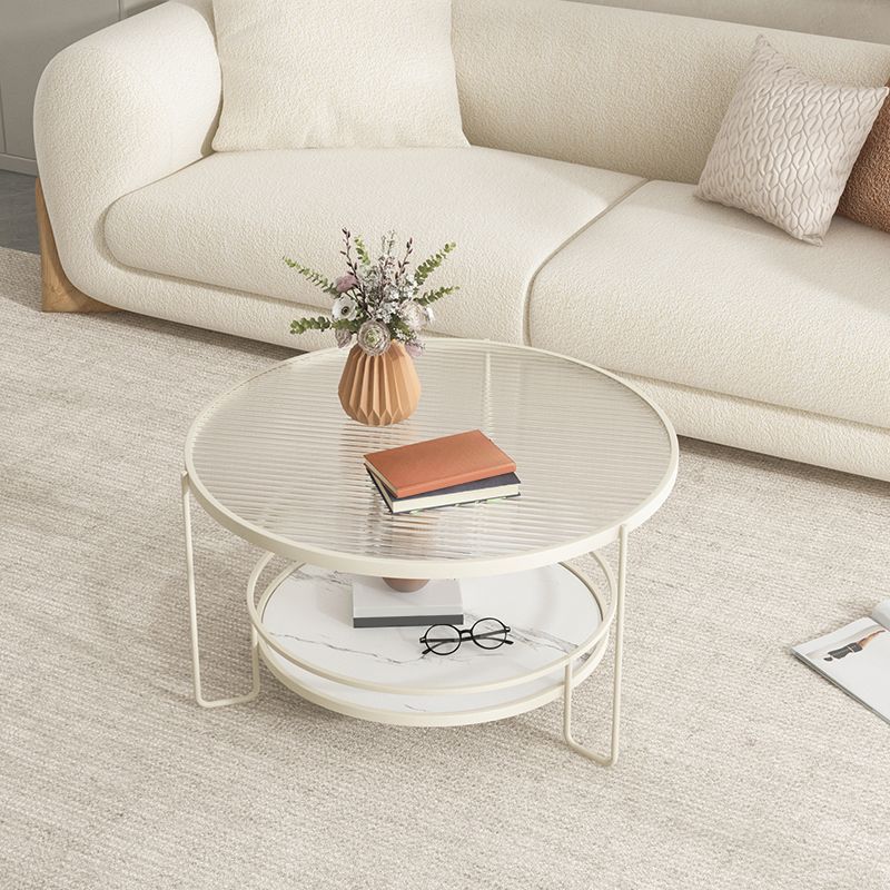 3 Legs Round Cocktail Table Glass Top Coffee Table with Shelf