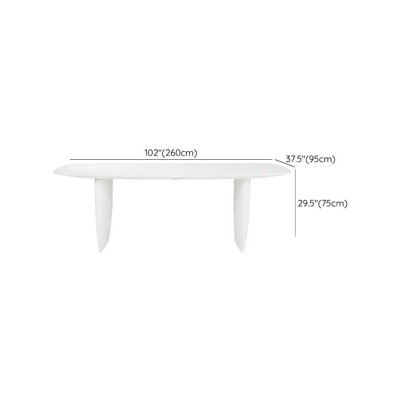 Rectangle White Indoor Dining Table Modern Dinette Table with Double Pedestal