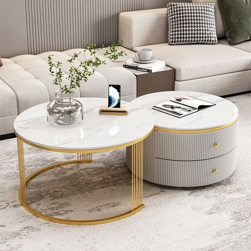 Slate Round Coffee Table Frame Nesting Coffee Table Set for Living Room