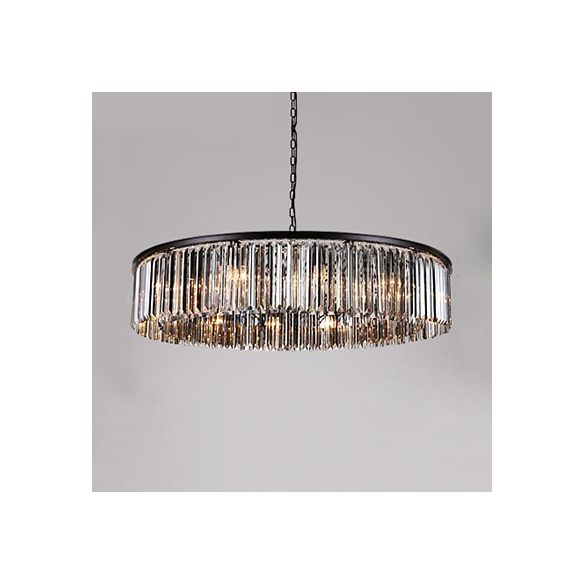 Drum Chandelier Pendant Light Contemporary Amber/Clear/Smoke Gray Crystal 6-Light LED Suspension Lamp with Adjustable Chain