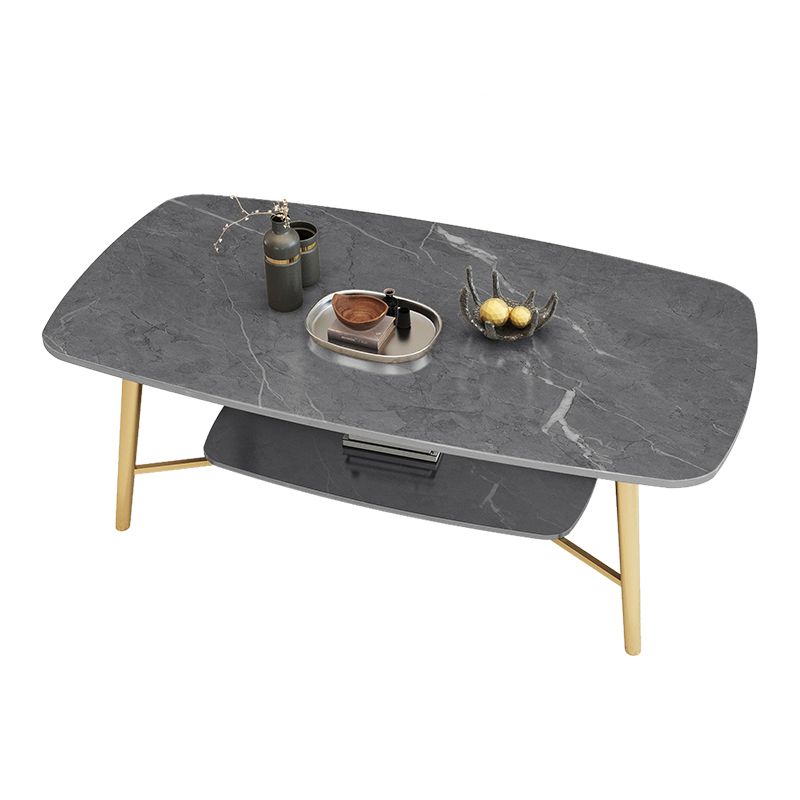 4 Legs 1 Single Coffee Table Rectangular Stone Cocktail Table with Shelf