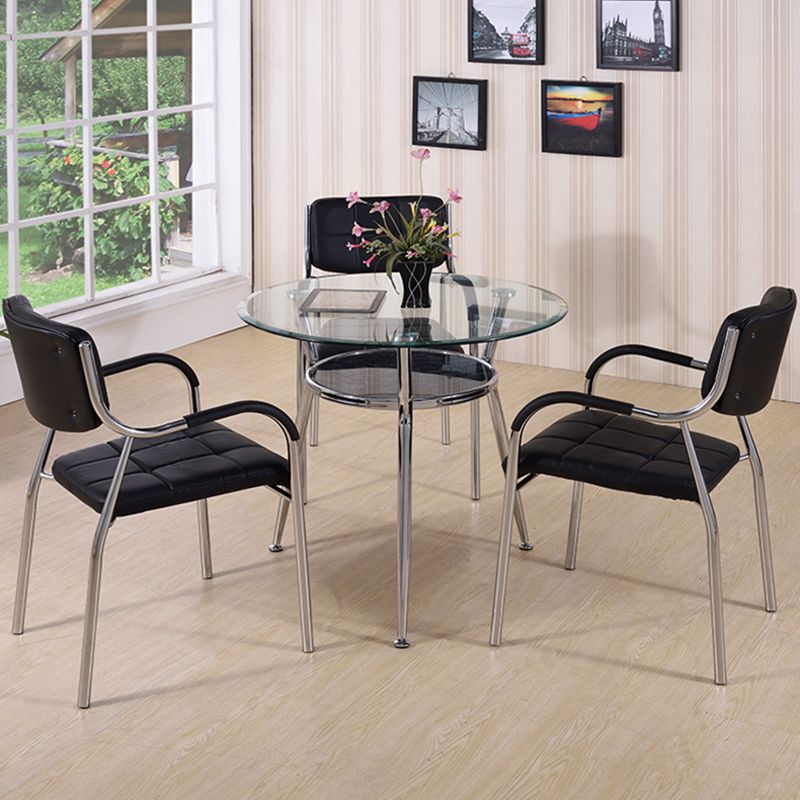 Modern Style Glass Dining Table Clear Round Table with 3 Legs for Home Use