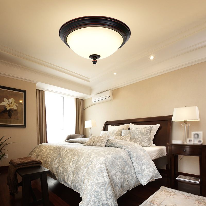 Glass Flush Mount Ceiling Fixture Bowl Shape Traditional Flush Mount Ceiling Lamp