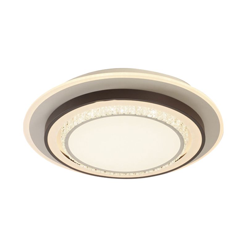 White LED Flush Mount Lamp Modern Square-Cut Crystals Round Close to Ceiling Lighting