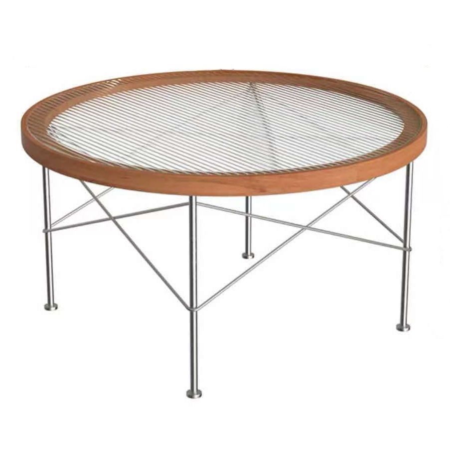 Modern Cross Legs Coffee Table Round Glass Top Coffee Cocktail Table for Living Room