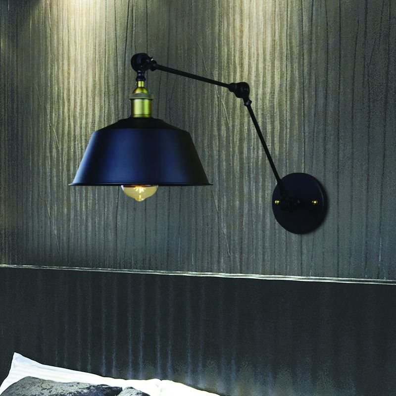 Retro Swing Arm Schaftbeleuchtung 1 Kopf Metallische Wandleuchte mit sich verjüngter Schatten in Schwarz für Korridor