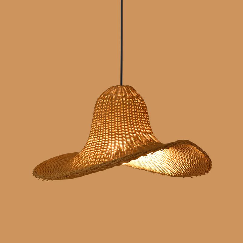 Hand-Weave Bamboo Pendant Lighting Asian 1-Bulb Hanging Light for Staircase