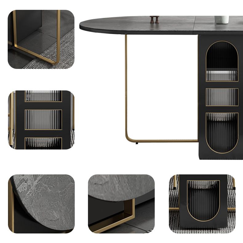 Contemporary Oval Dining Table Sintered Stone Drop-Leaf Table for Dining Room,59"L x 29.5"H