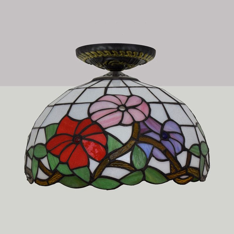 Tiffany pivoine encastré 1 ampoule verre coloré bronze lampe d'éclairage près du plafond, 12 "/ 16" de large