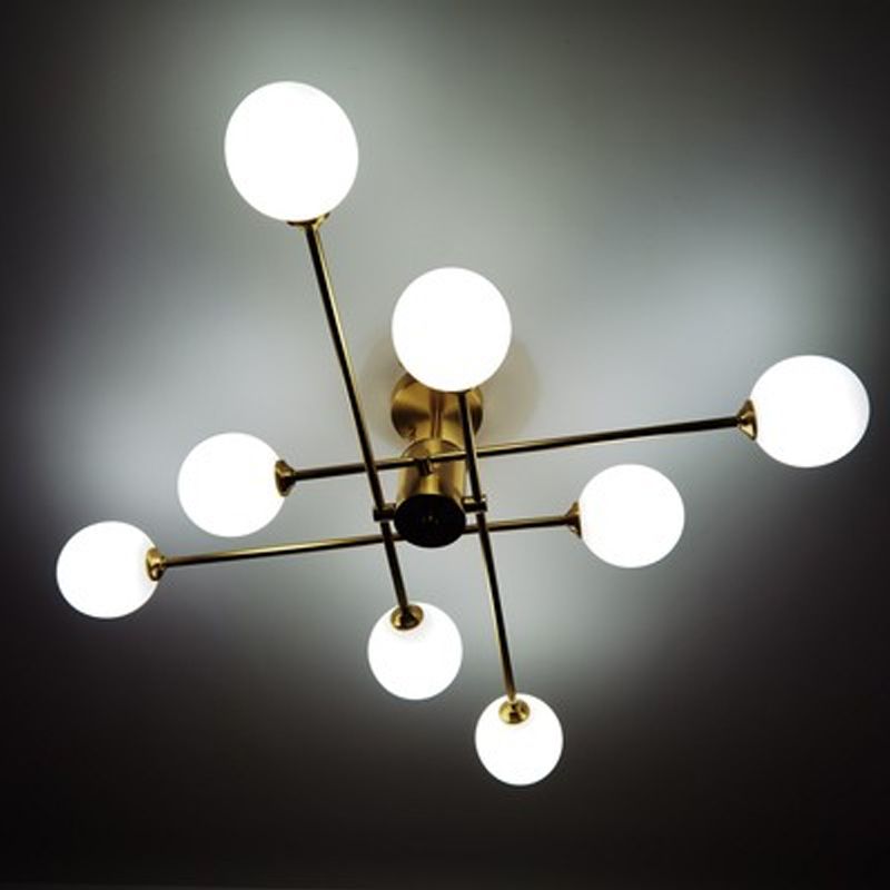 Metal Semi Flush Mount Ceiling Light Contemporary LED Lamp With Glass Shade for Living Room