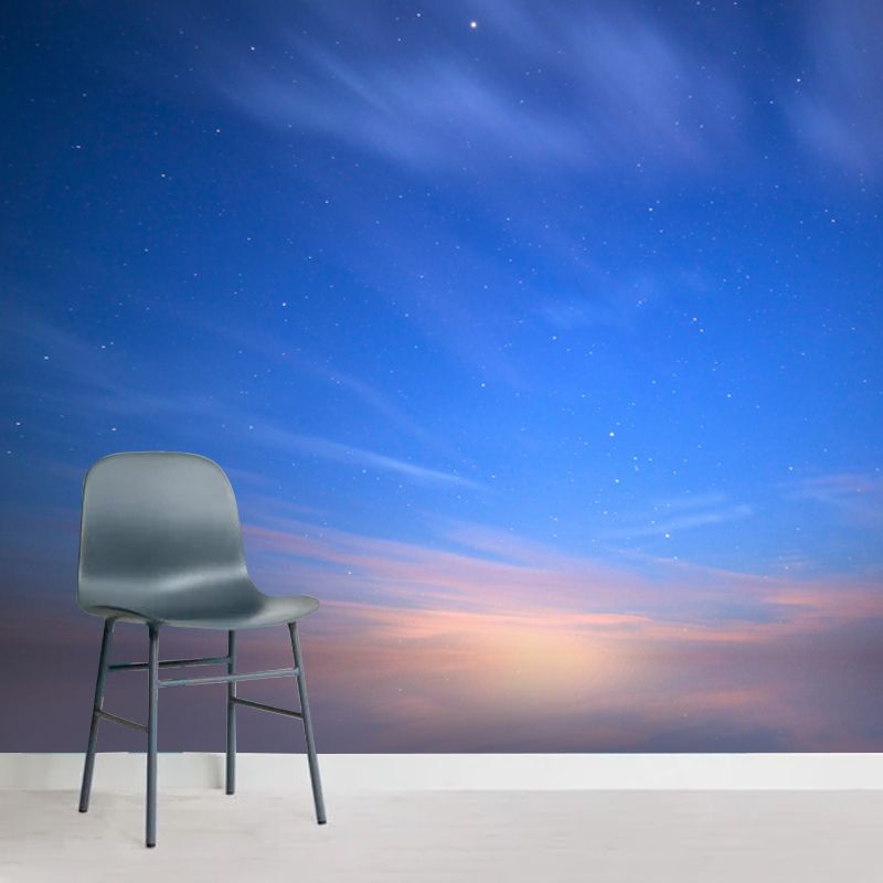 Custom Photo Print Modern Mural with Hidden Moon and Starry Sky Pattern in Blue-Brown
