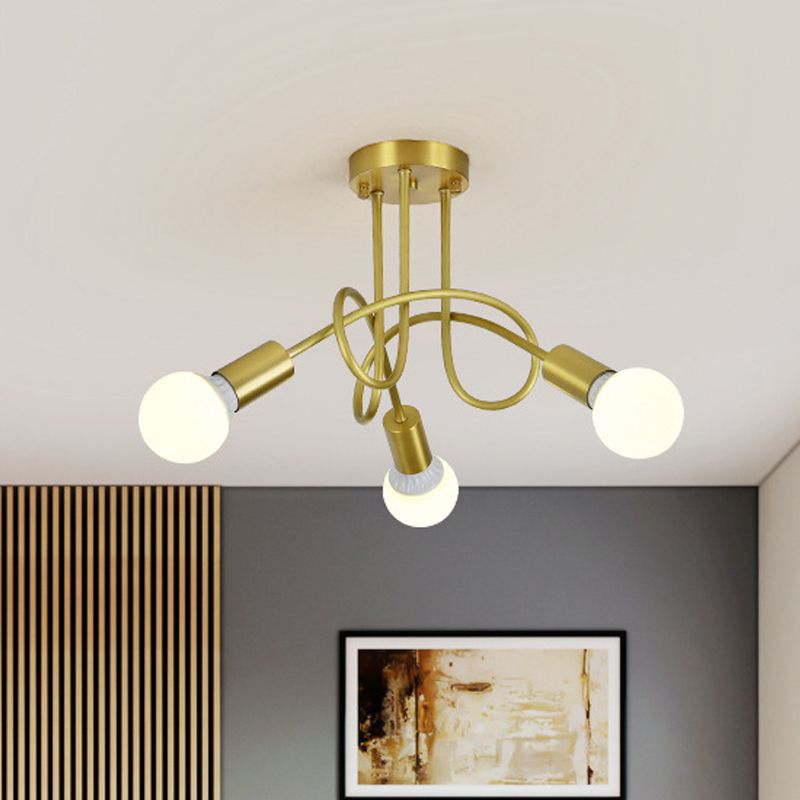 Colonial Sputnik Ceiling Flush Mount 3/4/5-Light Metal Semi Flush in Gold with Orb Opal Glass Shade