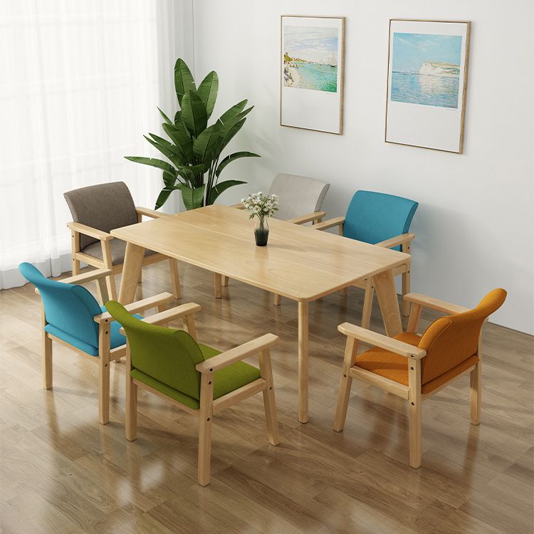 Modern Kitchen Khaki Dining Arm Chair Solid Wood Solid Back Dining Arm Chair