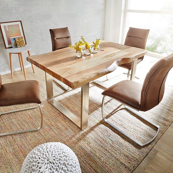 Rectangle Glam Style Dining Table Fixed Table with Solid Wood