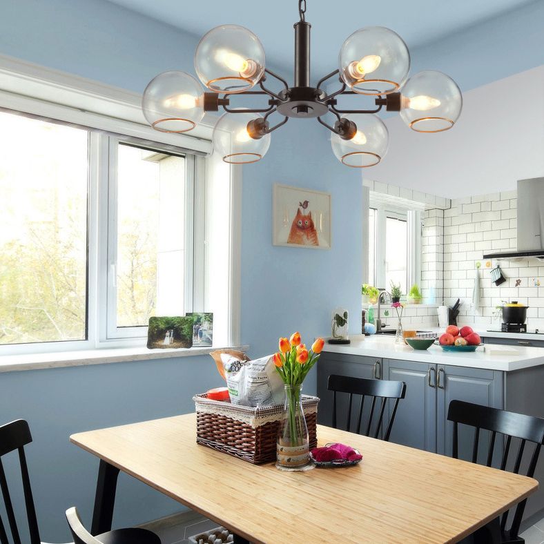 Modern Luxury Sputnik Pendant Light Wrought Iron Hanging Lamp with Clear Glass Shade