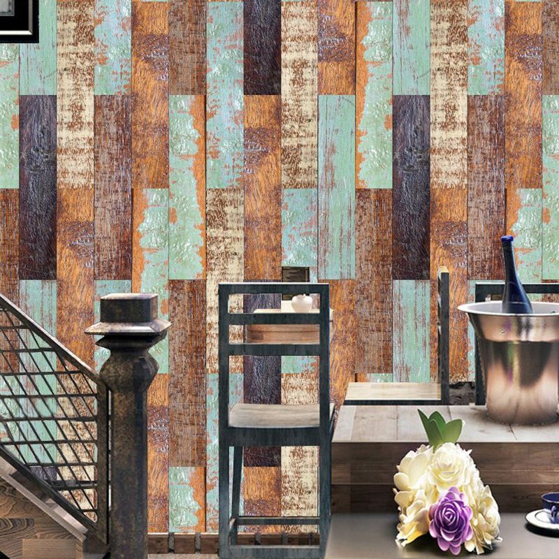 Distressed Shiplap Peel off Wallpaper Panel Orange-Blue Countryside Wall Art for Home