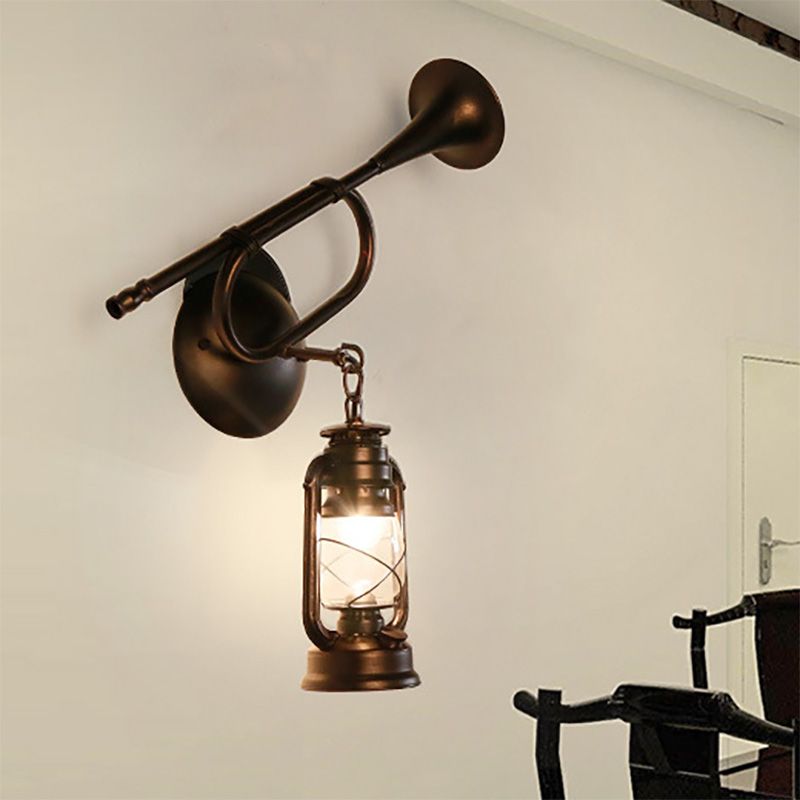 1 Light Kerosene Wall Lamp Industrial Bronze Metal Sconce Light Fixture for Indoor with Trumpet